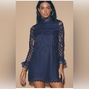Lulu's Love and Joy long sleeve navy lace dress